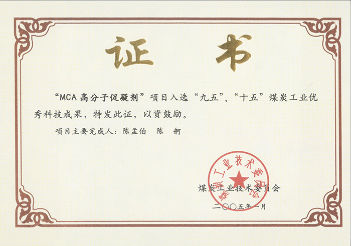 2005年1月MCA高分子促凝劑獲“九五、十五”科技成果獎.jpg